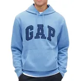 A light blue hoodie featuring the \“GAP\“ logo in large, dark blue letters on the front, with a drawstring hood and a front pocket.