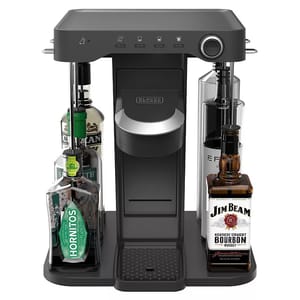The Black & Decker Cocktail Maker is a countertop appliance designed to mix drinks directly from bottles. It accommodates various liquor brands and styles, featuring simple controls for easy cocktail creation with precise measurements.