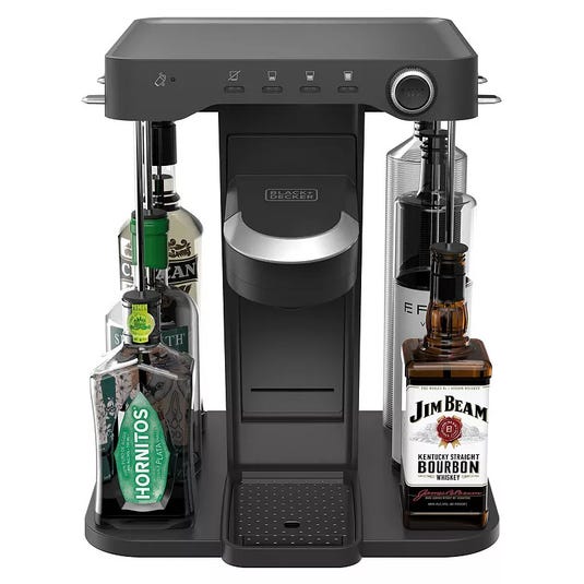 The Black & Decker Cocktail Maker is a countertop appliance designed to mix drinks directly from bottles. It accommodates various liquor brands and styles, featuring simple controls for easy cocktail creation with precise measurements.