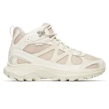 Merrell hiking boot in beige with mesh ventilation, reinforced toe, high ankle support, and a rugged sole for traction.