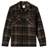 A brown and black plaid button-up shirt with a collar and two chest pockets.