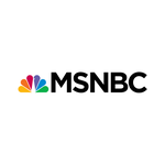 Logo for MSNBC, featuring colorful peacock feathers on the left and bold black text on the right.