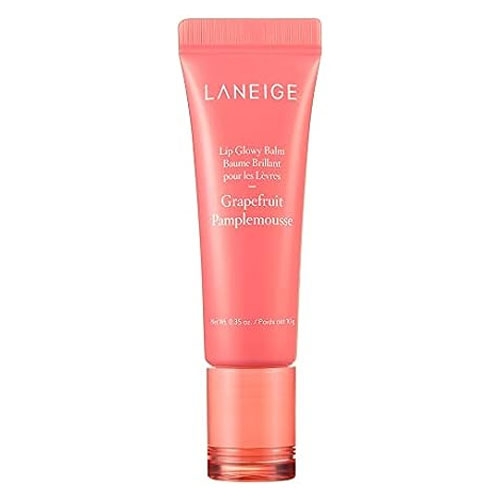 LANEIGE Lip Glowy Balm in a pink tube, labeled Grapefruit Pamplemousse, 0.35 oz.