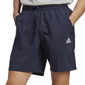 Navy blue athletic shorts with white Adidas logo on the left thigh, featuring an elastic waist with drawstring.