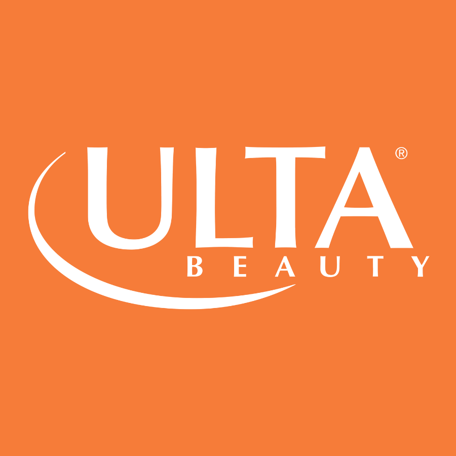 The logo of Ulta Beauty, a cosmetics and skincare retail store, set against an orange background.