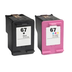 A black and a tri-color ink cartridge, both labeled with the number 67.