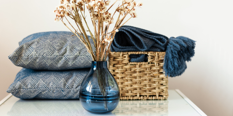 Blue home decor on table