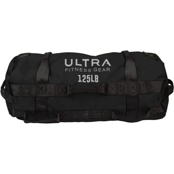 Black sandbag from Ultra Fitness Gear with a weight of 125 pounds.