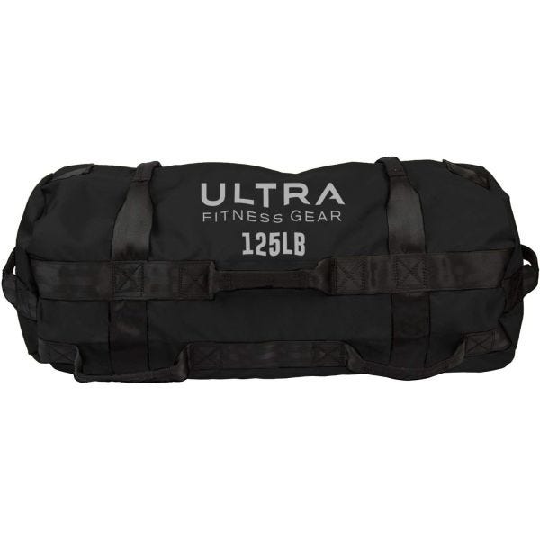Black sandbag from Ultra Fitness Gear with a weight of 125 pounds.
