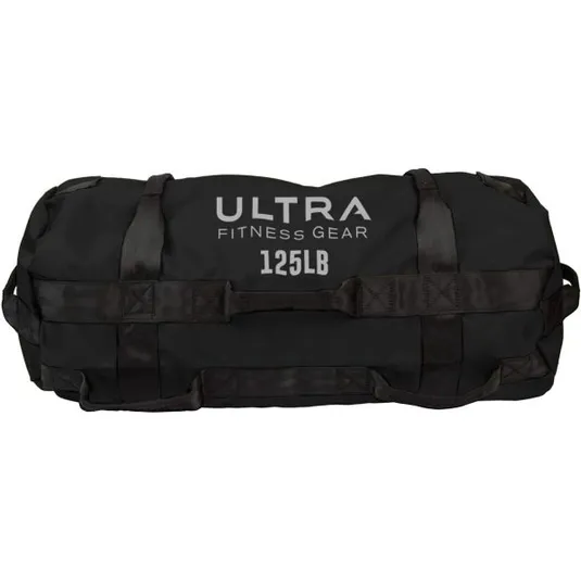 Black sandbag from Ultra Fitness Gear with a weight of 125 pounds.