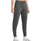 Dark gray jogger pants with an elastic waistband and drawstring, featuring the Under Armour logo, paired with white sneakers.