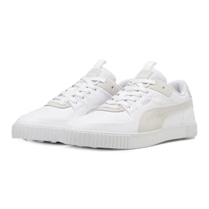 Puma Cali G Golf Shoes are white low-top sneakers featuring subtle suede accents and a clean, classic design. They have a textured outsole for traction and the Puma logo on the side.