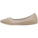 A beige knit ballet flat with a rounded toe and a low-profile rubber sole.