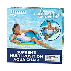 Aqua Supreme Multi-Position Aqua Chair with a weight capacity of up to 250 lbs and an inflated length of 39 inches.