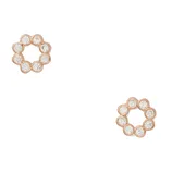 Pair of circular stud earrings with a flower-like design, featuring small round diamonds set in rose gold.