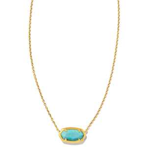 Gold chain necklace featuring a hexagonal turquoise stone set in a gold frame.