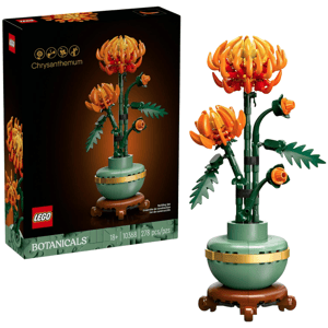 LEGO Botanicals Chrysanthemum set, 10368, includes 278 pieces for building a decorative chrysanthemum plant. Suitable for ages 18 and up.