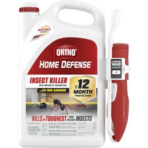 Ortho Home Defense Insect Killer with Comfort Wand offers up to 12 months of indoor and perimeter bug barrier protection, targeting tough home-invading insects. Contains 1.1 gallons (4.16L) of formula with Invisi-Shield technology for continuous spray.