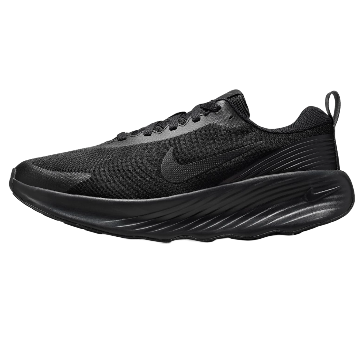 Nike Men's Promina Walking Shoes are sleek, all-black sneakers featuring a mesh upper for breathability and a cushioned sole for comfort, ideal for walking and casual use.