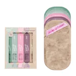 5-piece Makeup Eraser gift set featuring eco-friendly cloths in various colors for removing makeup. Includes a beige cloth labeled \“Makeup Eraser.\“