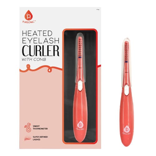 Heated eyelash curler by Pursong with a comb feature, offering a smart thermometer for precise temperature control and super defined lashes.