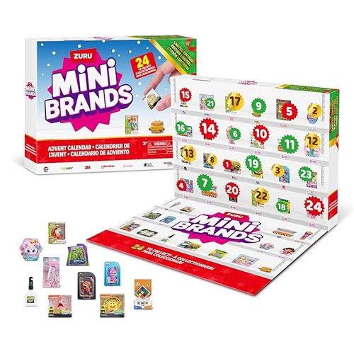 a white advent calendar box displaying various miniature toys