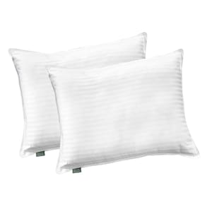 2-pack of white cooling pillows with a subtle striped pattern, designed for enhanced comfort and temperature regulation.