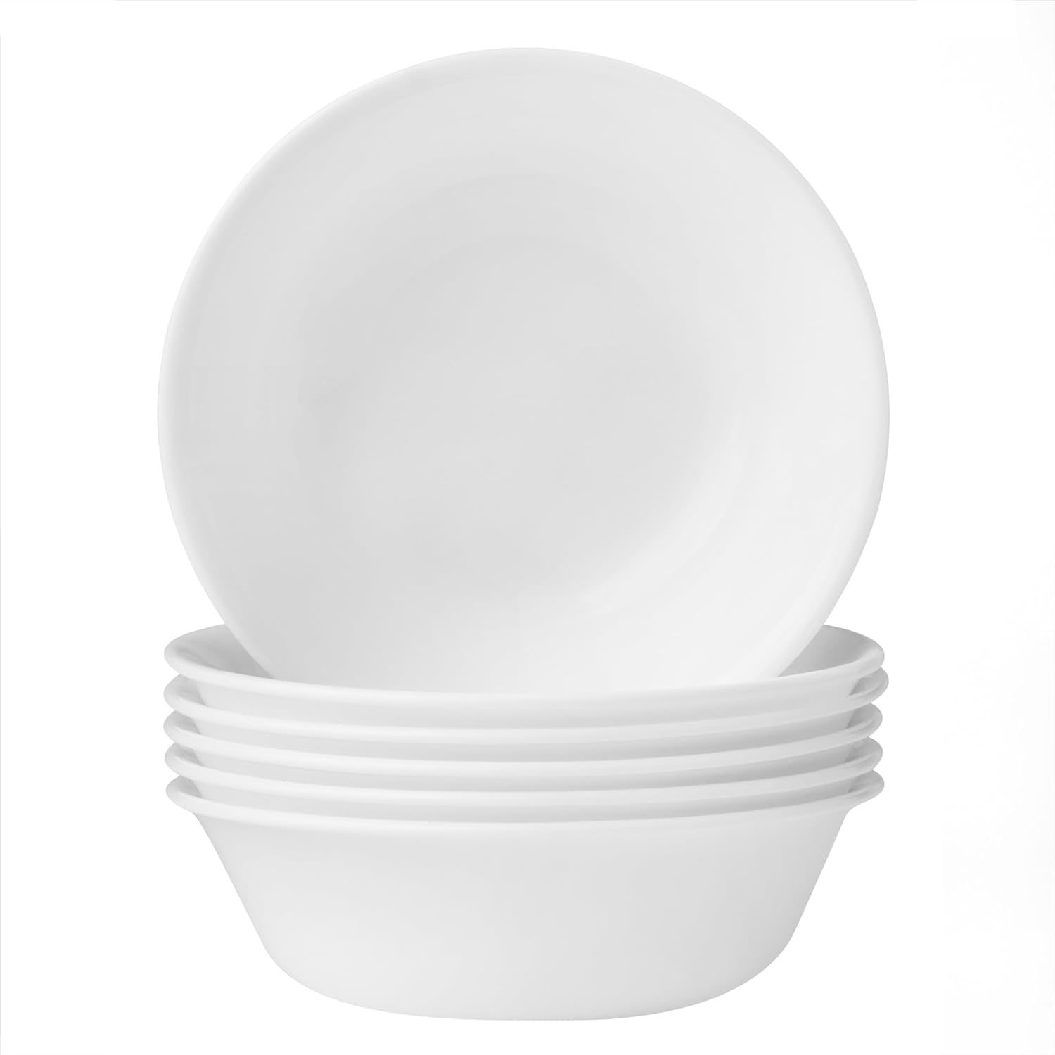 6-pack of white Corelle cereal bowls, lightweight and stackable. Made from durable material, suitable for everyday use.