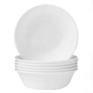 6-pack of white Corelle cereal bowls, lightweight and stackable. Made from durable material, suitable for everyday use.