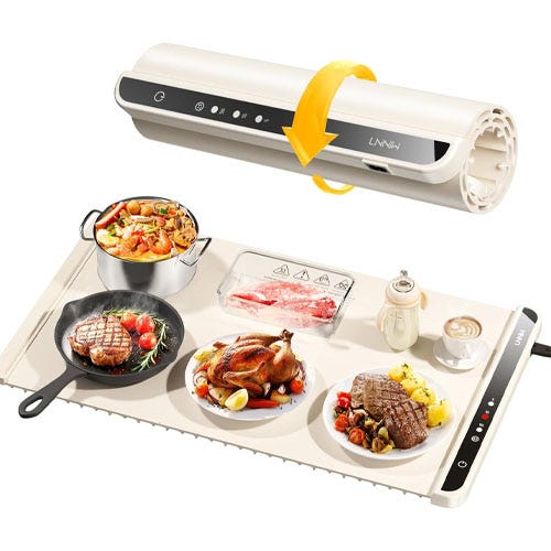 A folding white mat used to warm food.