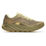 Merrell athletic shoe in olive green with a breathable mesh upper, cushioned midsole, and durable outsole designed for comfort and performance.