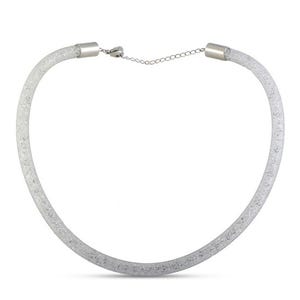 Silver mesh choker necklace with a lobster clasp and a small chain extender.