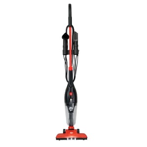 The Dirt Devil 3-in-1 Vacuum is a lightweight, upright vacuum with a red and black design, featuring a detachable handheld unit for versatile cleaning. It includes tools for various surfaces and has a compact, corded design.