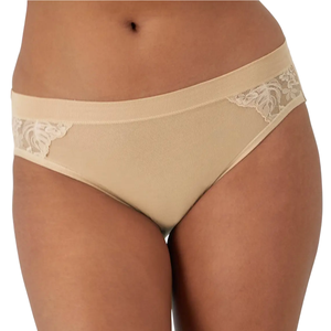 Beige women's panties with lace detailing on the sides.