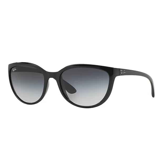 Black Ray-Ban sunglasses with cat-eye frames and gradient lenses.