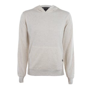 A light gray, long-sleeve hoodie featuring a front kangaroo pocket and a subtle heathered texture. Designed for comfort with a simple, classic fit and ribbed cuffs and hem.