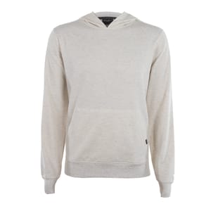 A light gray, long-sleeve hoodie featuring a front kangaroo pocket and a subtle heathered texture. Designed for comfort with a simple, classic fit and ribbed cuffs and hem.