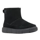 Black waterproof ankle boot with a suede upper and thick, rugged sole. Brand logo visible on the side.
