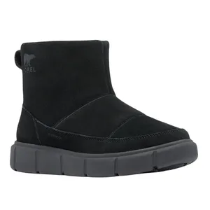 Black waterproof ankle boot with a suede upper and thick, rugged sole. Brand logo visible on the side.