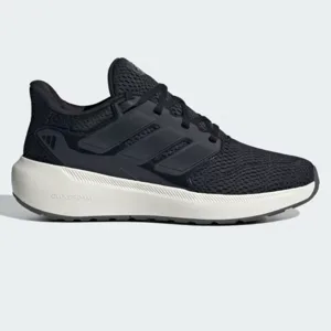 Black Adidas Ultimashow 2.0 shoes featuring a mesh upper, a lace closure system, and a thick white Cloudfoam midsole for cushioning.