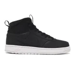Black Nike high-top sneaker with a white sole and the Nike logo on the side.