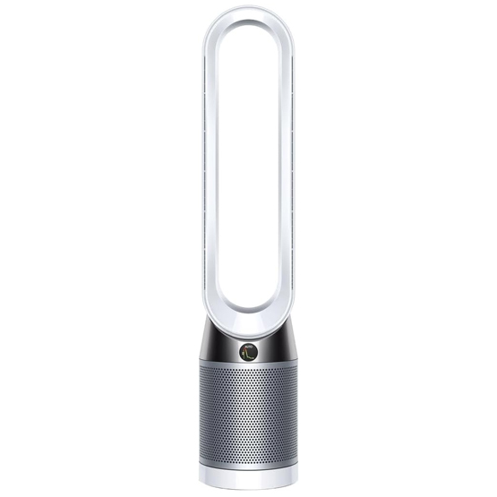 Refurbished Dyson TP01 is a bladeless tower fan with air purifying capabilities. It features a sleek design, a HEPA filter for removing allergens, and offers oscillation for even air distribution.