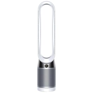 Refurbished Dyson TP01 is a bladeless tower fan with air purifying capabilities. It features a sleek design, a HEPA filter for removing allergens, and offers oscillation for even air distribution.