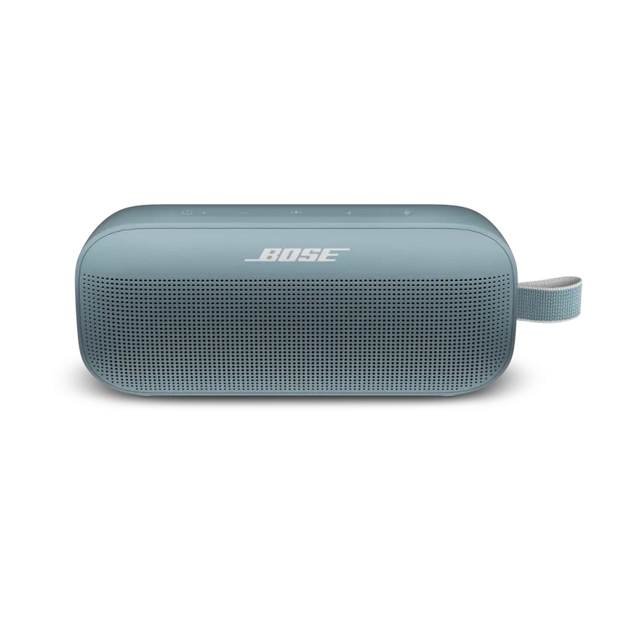 A blue Bose portable Bluetooth speaker with a carrying strap.