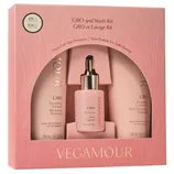 VEGAMOUR GRO and Wash Kit includes a Revitalizing Shampoo, Revitalizing Conditioner (both 236 ml), and a Hair Serum. The packaging highlights a value of $134, offered at $99.
