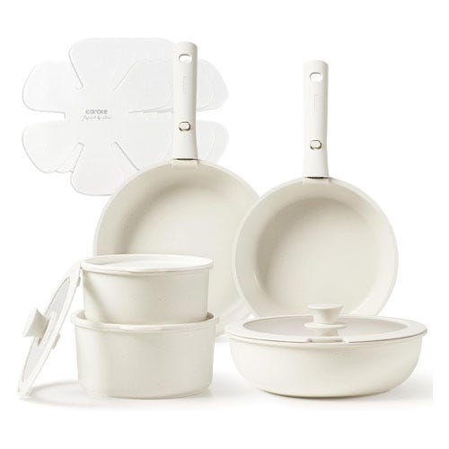 A set of white cookware.