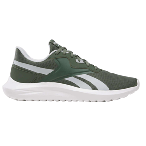 Green athletic shoe with white sole and signature logo design on the side.