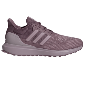 A pair of Adidas women's uBounce shoes in a mauve color with a mesh upper, three-stripe design on the sides, and a textured sole for traction.
