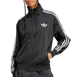 Black Adidas track jacket with white stripes on the shoulders and sleeves, featuring the Adidas Trefoil logo on the chest.