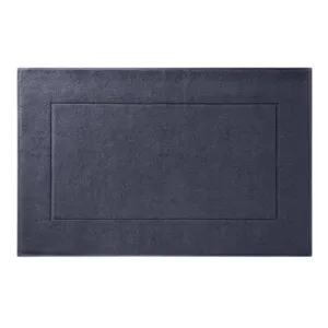 Dark blue rectangular bath mat with a simple border design.